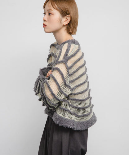 透視條紋針織衫