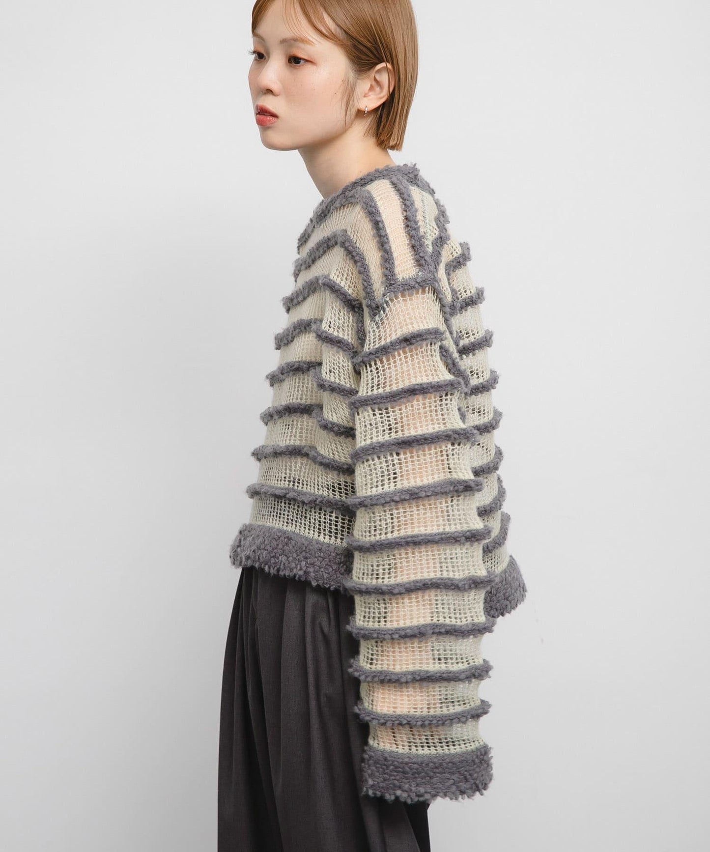 透視條紋針織衫