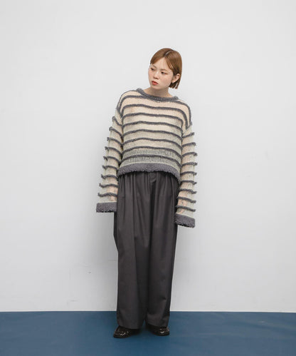 透視條紋針織衫