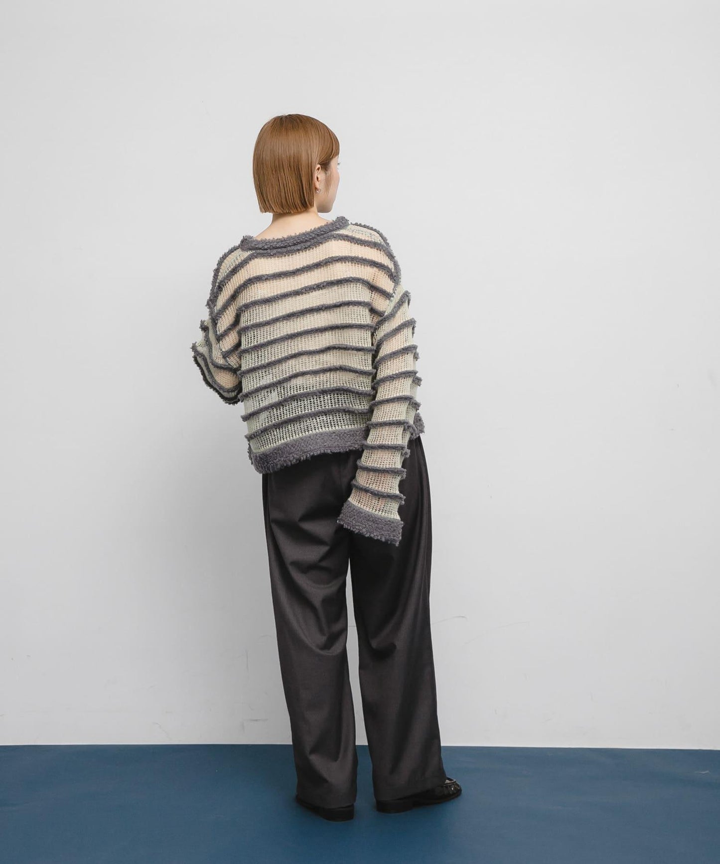 透視條紋針織衫