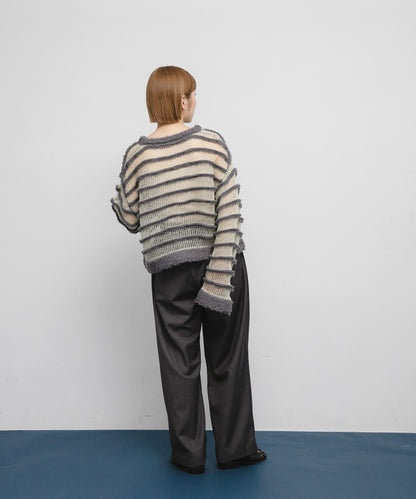 透視條紋針織衫