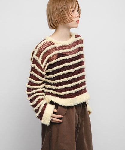 透視條紋針織衫