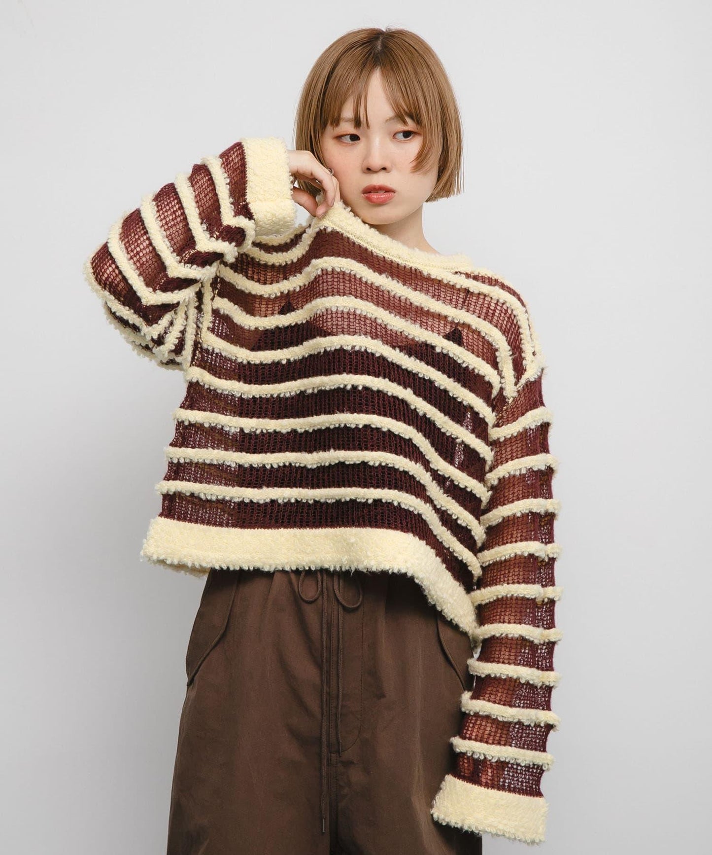 透視條紋針織衫