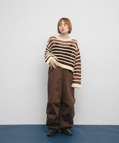 透視條紋針織衫