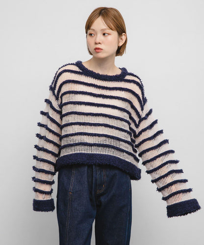 透視條紋針織衫