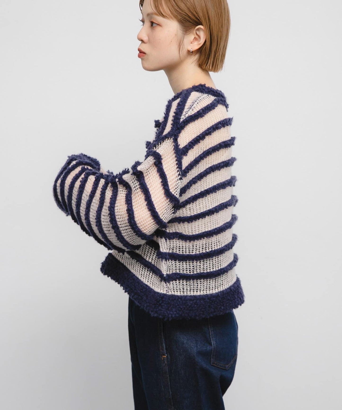 透視條紋針織衫