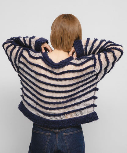 透視條紋針織衫