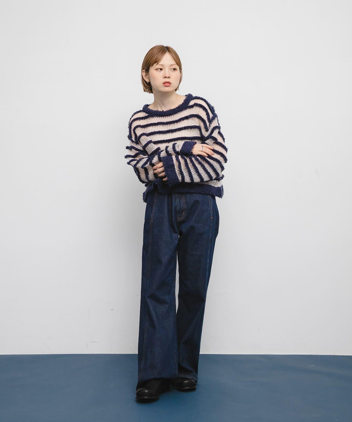 透視條紋針織衫