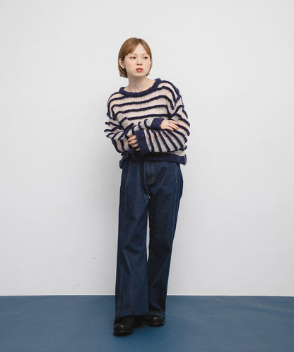 透視條紋針織衫