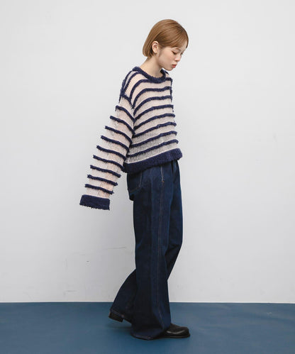 透視條紋針織衫