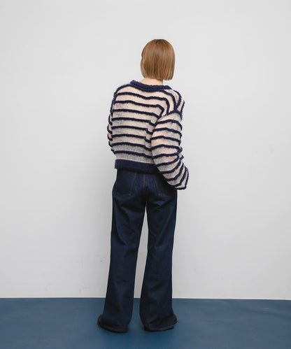 透視條紋針織衫