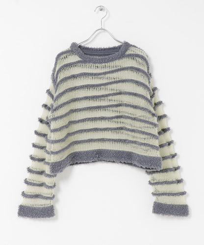 透視條紋針織衫