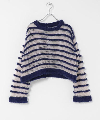 透視條紋針織衫