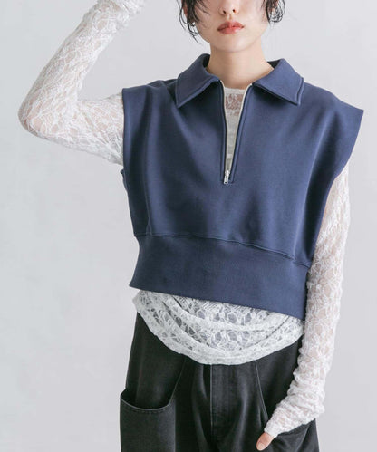 肩部褶皺拉鍊衛衣