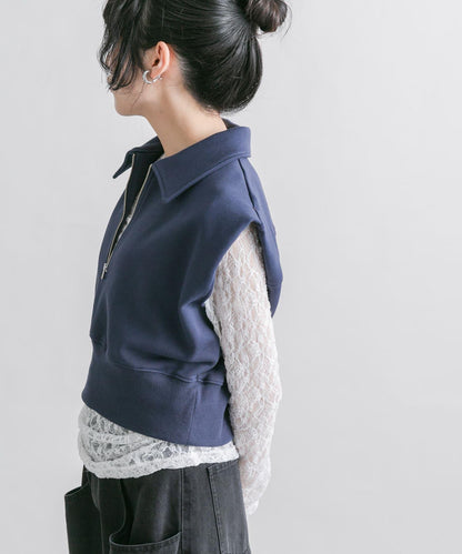 肩部褶皺拉鍊衛衣