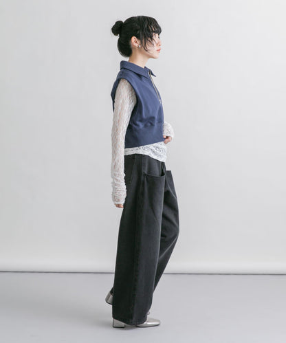 肩部褶皺拉鍊衛衣