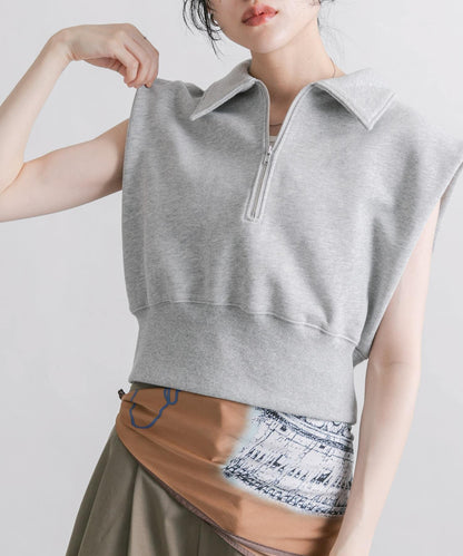 肩部褶皺拉鍊衛衣