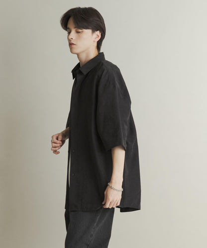 超寬鬆桃色緞面短袖襯衫