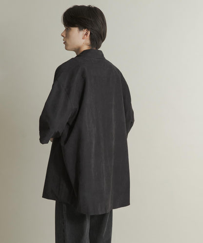 超寬鬆桃色緞面短袖襯衫