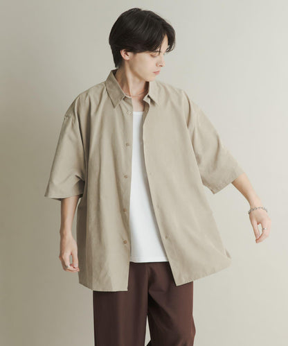 超寬鬆桃色緞面短袖襯衫