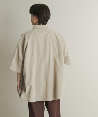 超寬鬆桃色緞面短袖襯衫