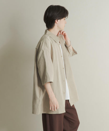 超寬鬆桃色緞面短袖襯衫