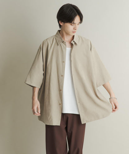 超寬鬆桃色緞面短袖襯衫