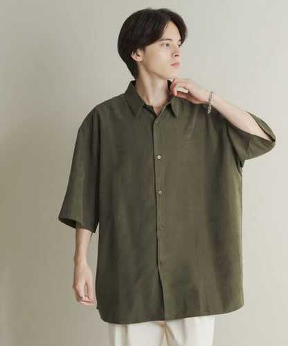 超寬鬆桃色緞面短袖襯衫