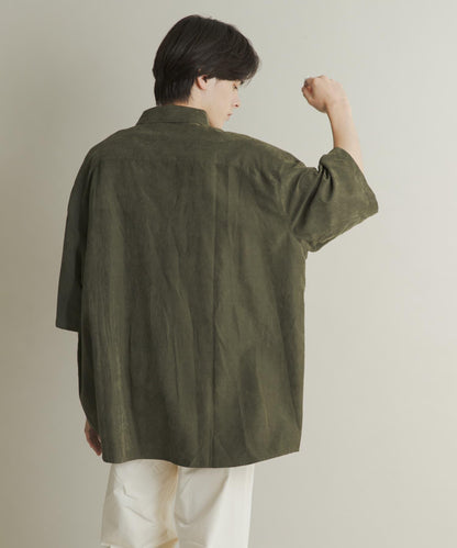 超寬鬆桃色緞面短袖襯衫