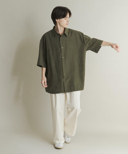 超寬鬆桃色緞面短袖襯衫