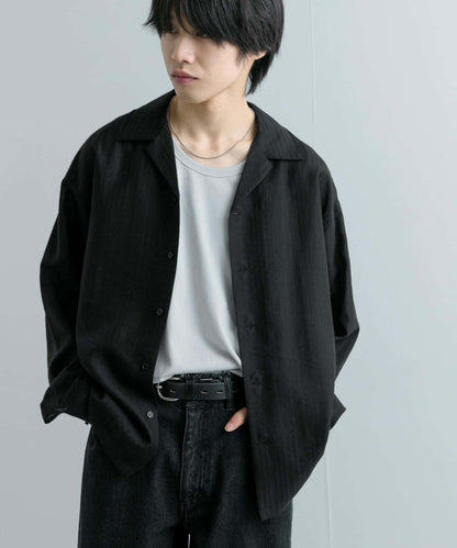 透視條紋開領襯衫