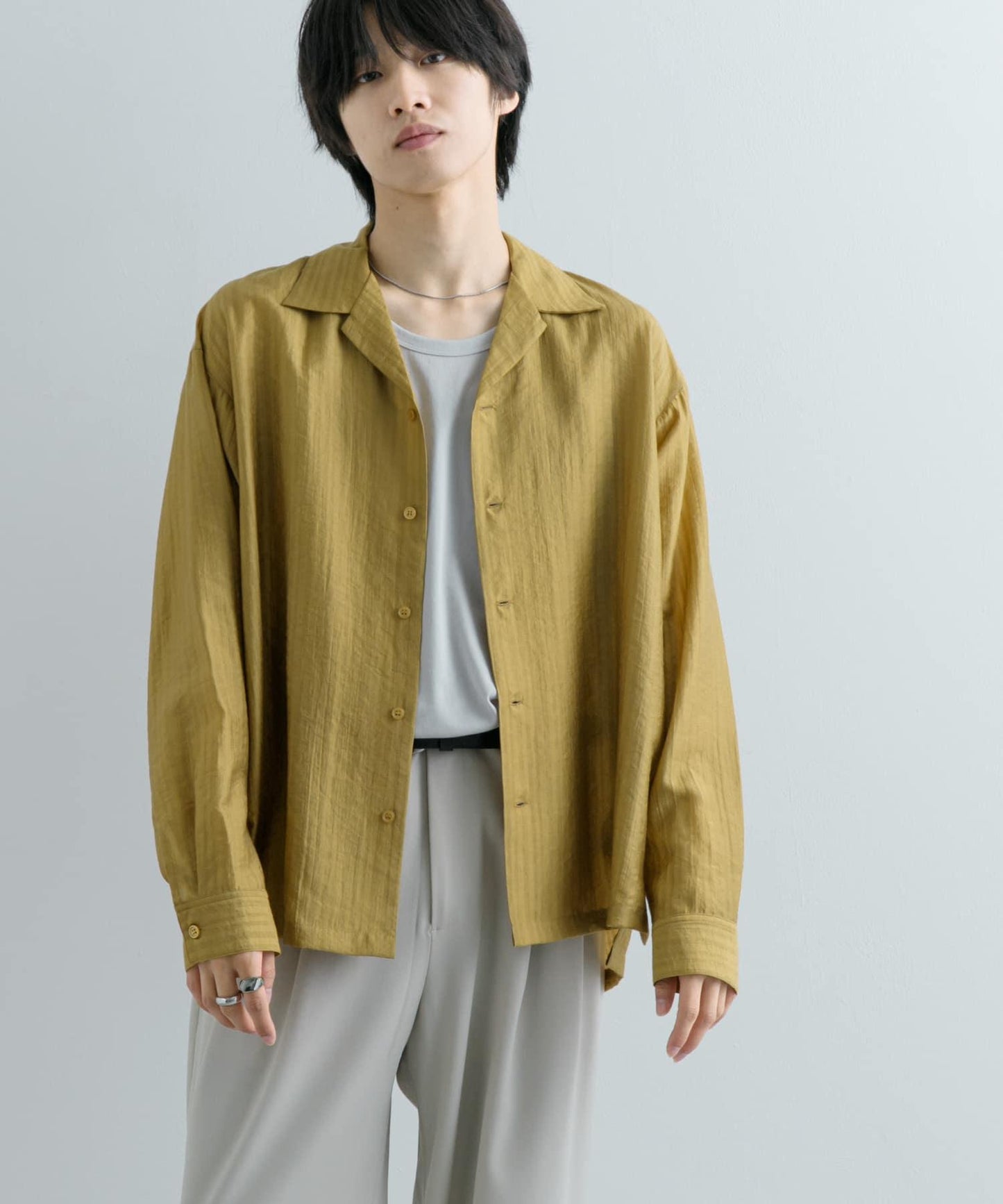 透視條紋開領襯衫