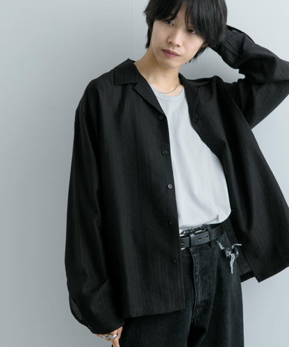 透視條紋開領襯衫