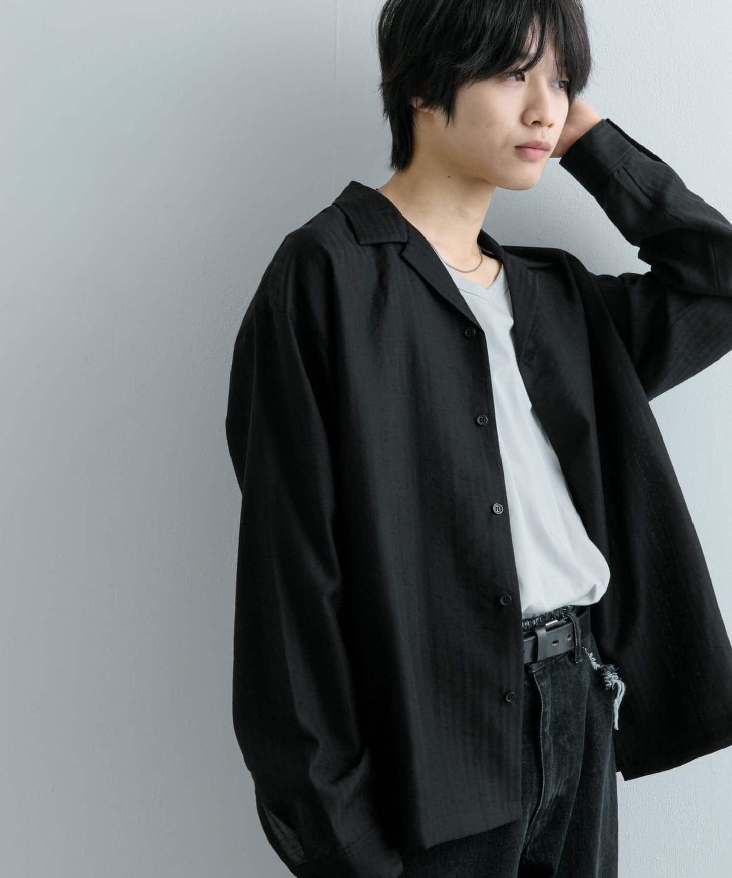 透視條紋開領襯衫