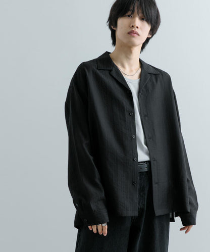 透視條紋開領襯衫