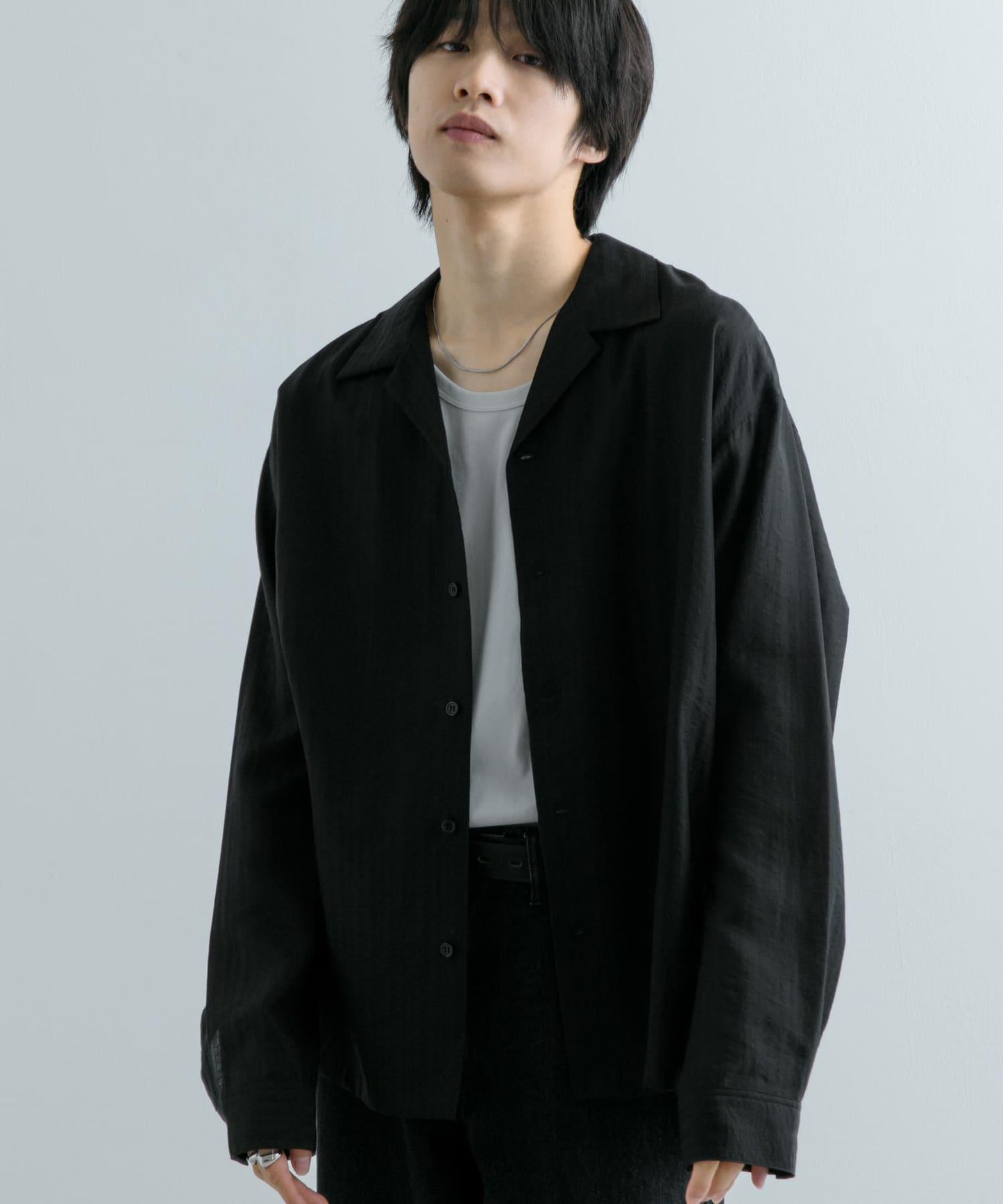 透視條紋開領襯衫