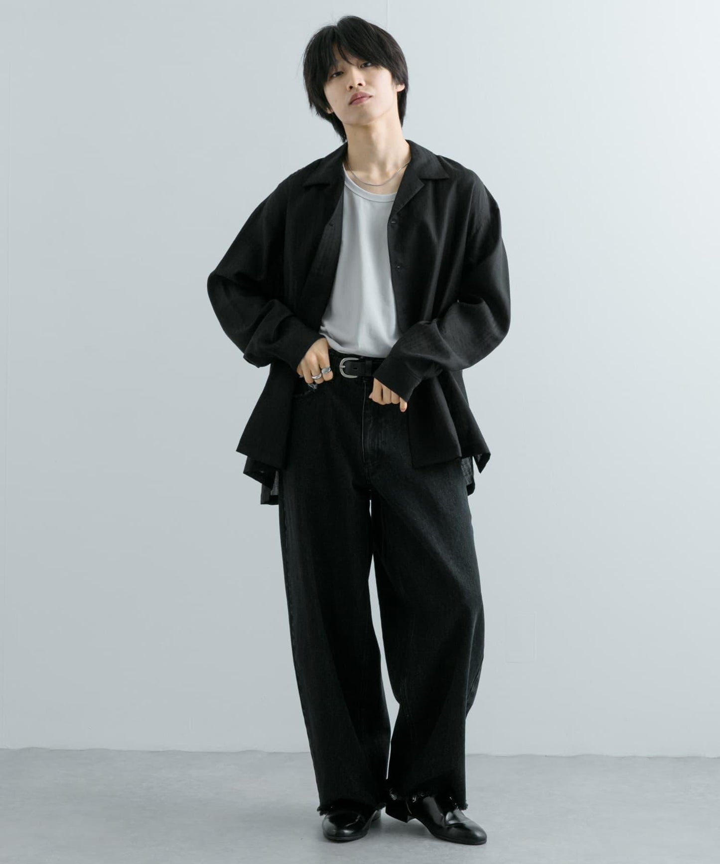 透視條紋開領襯衫