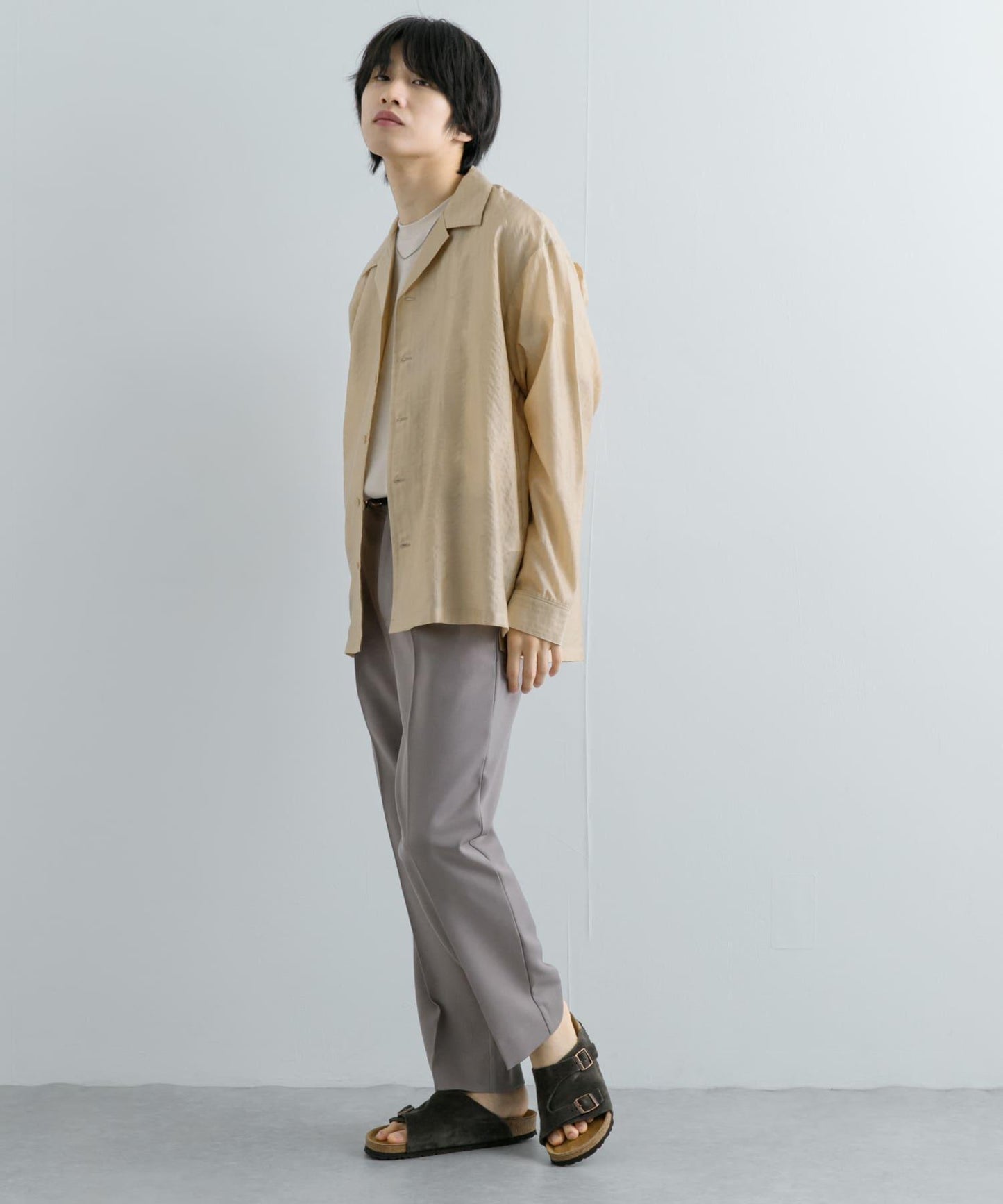 透視條紋開領襯衫