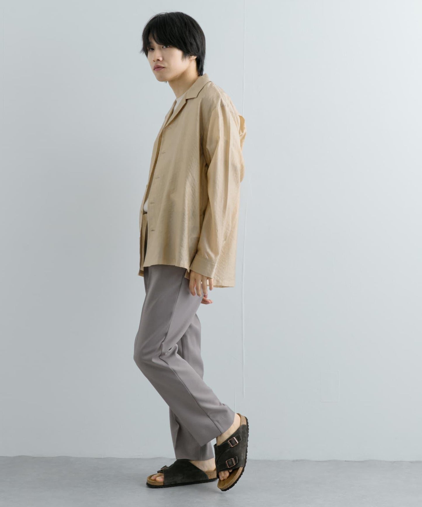 透視條紋開領襯衫