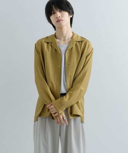 透視條紋開領襯衫