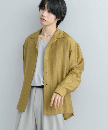 透視條紋開領襯衫