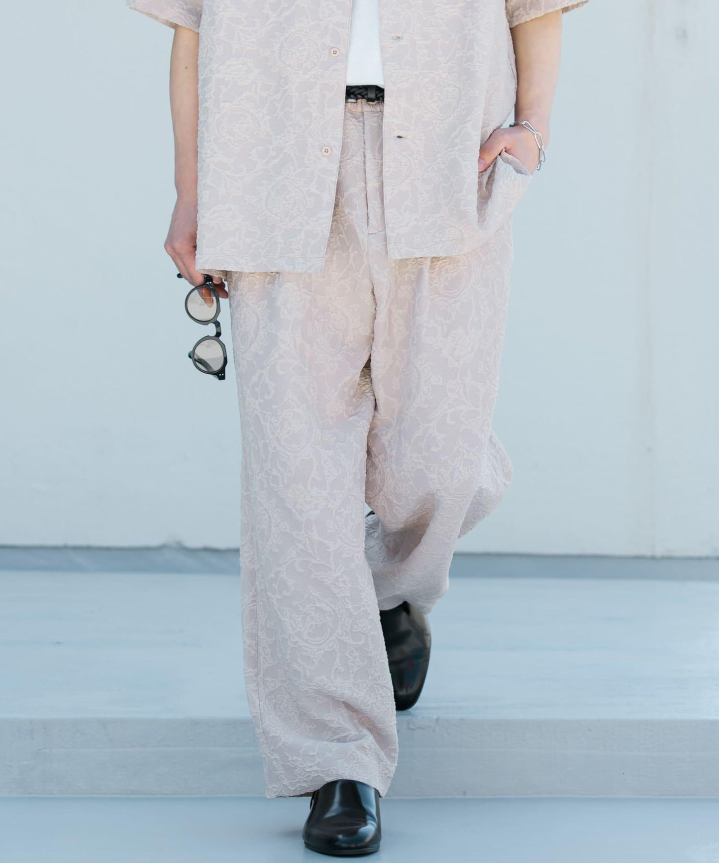 套裝可搭配 植物提花寬鬆長褲