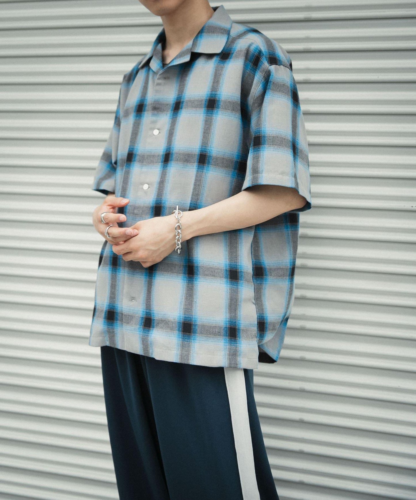 有S碼 男女同款漸變格紋開領襯衫