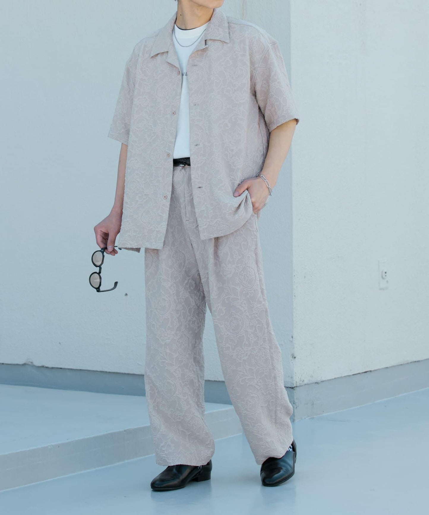 套裝可搭配 植物提花寬鬆長褲