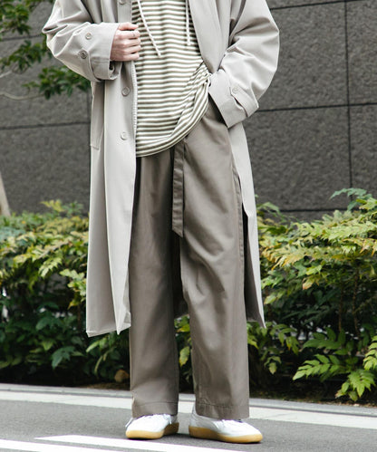 拼色系帶直筒褲