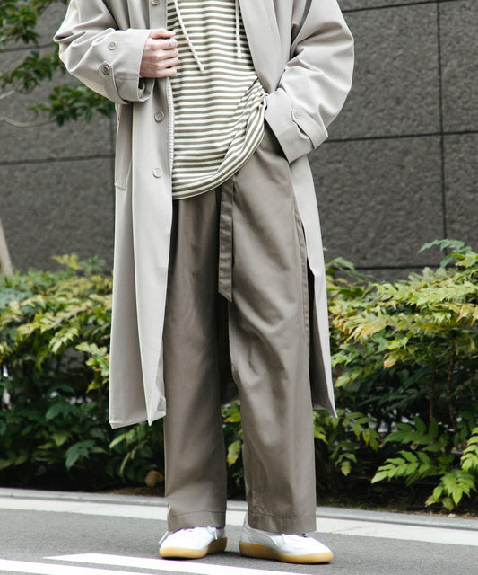 拼色系帶直筒褲