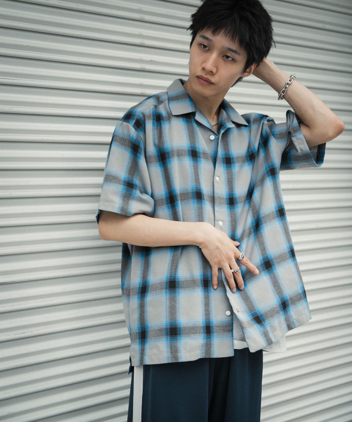 有S碼 男女同款漸變格紋開領襯衫