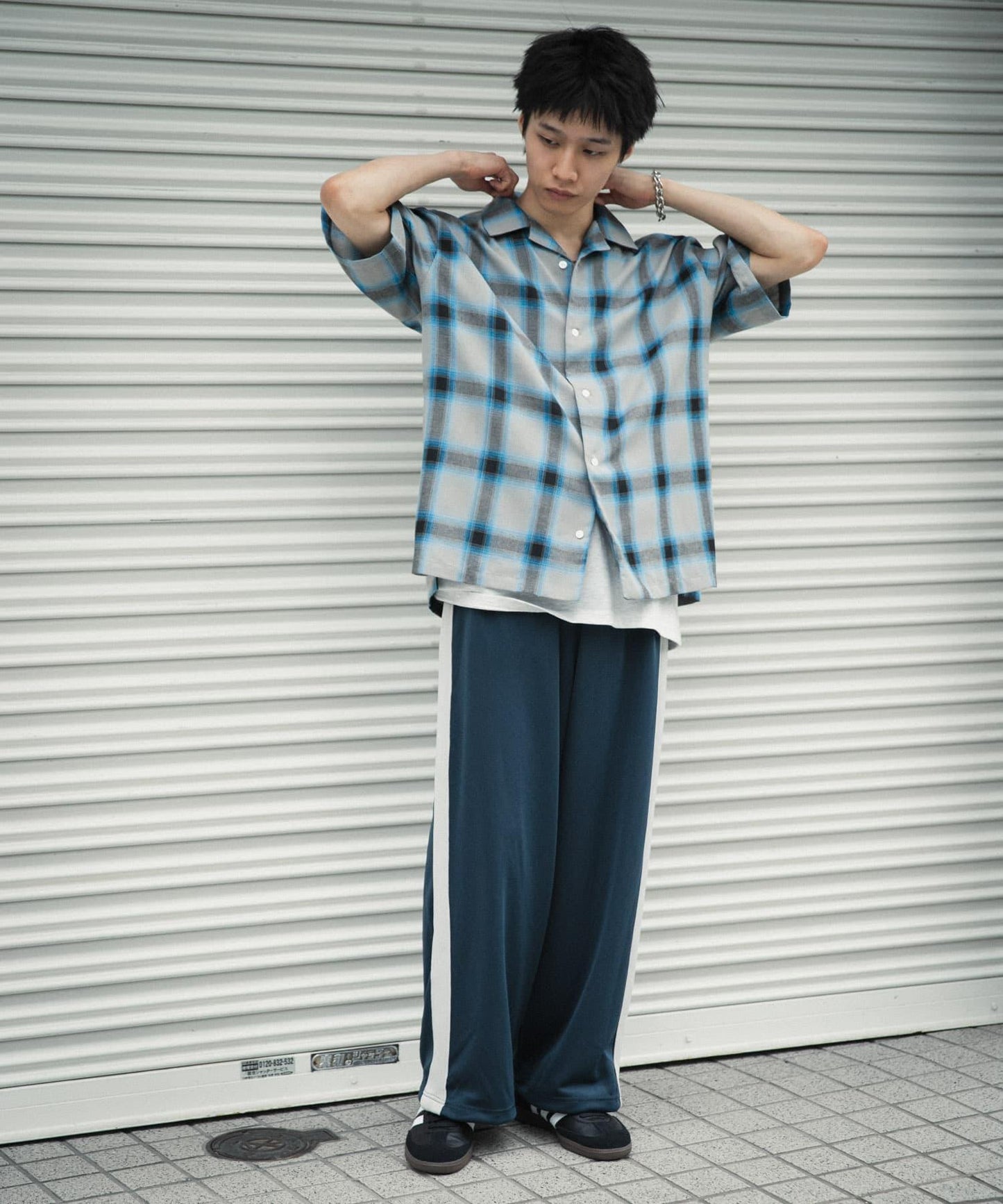 有S碼 男女同款漸變格紋開領襯衫