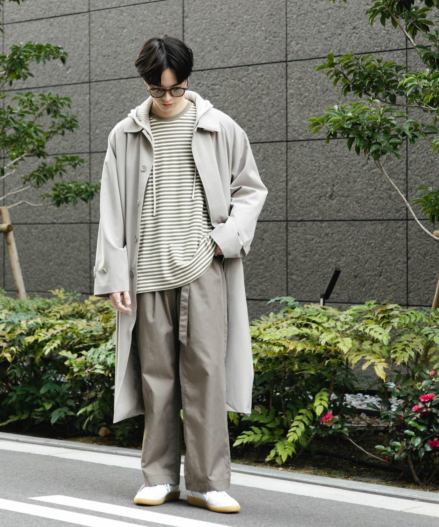 拼色系帶直筒褲