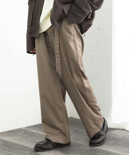 拼色系帶直筒褲